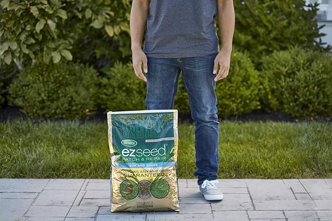 Scotts EZ Seed Patch &amp Repair for Sun and Shade Combination Mulch Sun and Shade Grass Seed and Fertilizer for Bare Spots and Repair Grows Anywhere 20 lbs.