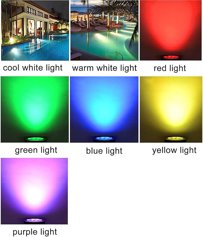 24V IP68 Waterproof LED Landscape Lights - RGB 12W Recessed Underwater Spot Light for Ponds and Pools