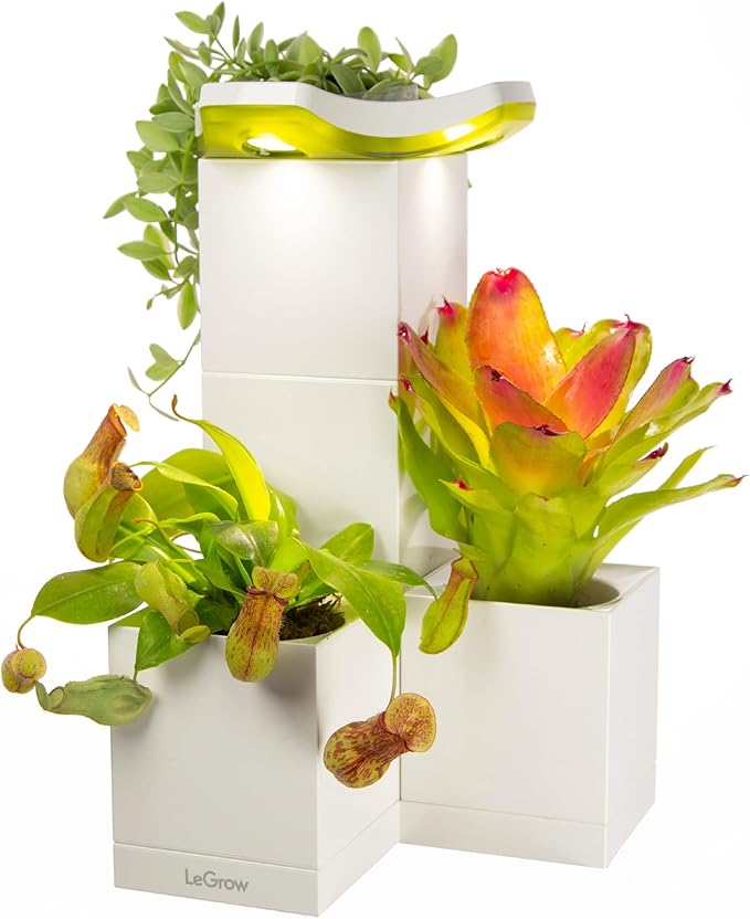 LeGrow Indoor Planter with LED Grow Light Automatic 12 Hours Timer 7 Days Watering-Free 2 Self Watering Pots for Small Plants Home Decor &amp Office Desktop White
