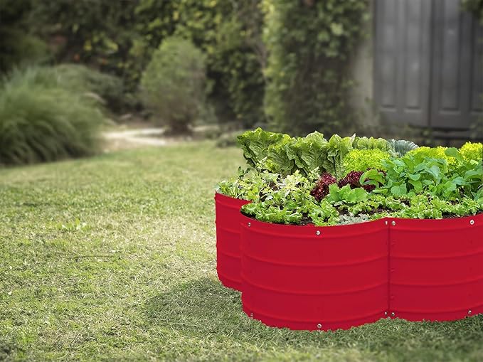 Plant &amp Plot Galvanized Raised Garden Beds Outdoor // 3×3×1 ft Planter Raised Beds for Gardening Vegetables Flowers // Large Metal Garden Box (Red) // Patented Tool-Free Design