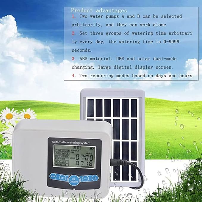 Automatic Irrigation System Plant Self Watering System Automatic Drip Irrigation Kit Watering 0-9999s Cycle 1-999h Pump Flow 850ml/Min Gift for Gardening Lovers