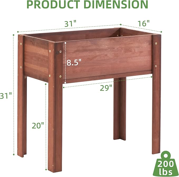 31x16x31 inch Raised Garden Bed with Legs Elevated Wooden Planter Box for Outdoor Plants Flowers Fruits Vegetable Herb Growing
