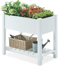 Raised Garden Bed with Legs 34x18x30in Outdoor All-Weather Elevated Planter Box Stand for Outdoor Plants Flowers Vegetable Fruits (Off-White)