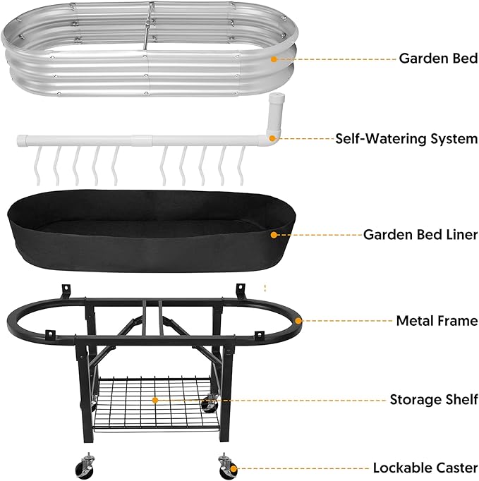 Raised Garden Bed with Legs and Heavy Duty Wheels Self-Watering Planter Box Easy-Install Foldable Stand Galvanized Metal Elevated Wicking Bed with Liner for Indoor Outdoor Gardening