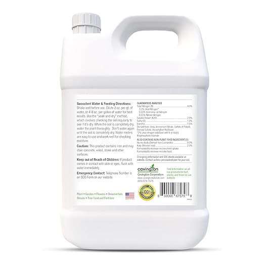 Covington Succulent Fertilizer Liquid (1 Gallon) – Cactus &amp Succulent Plant Food for Indoor and Outdoor Use – Slow Release Liquid Fertilizer for Houseplants – Made in USA