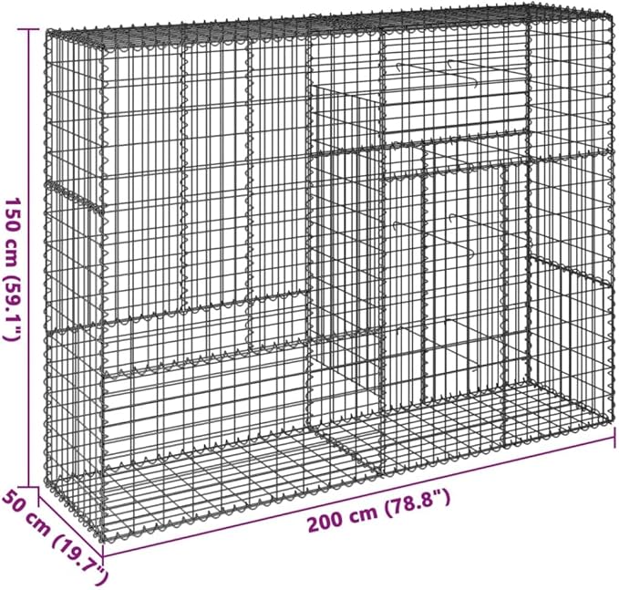 Gabion Basket with Cover 78.7x19.7x59.1 Galvanized Iron Raised Garden Bed Metal Planter Box for Outdoor Garden Landscaping Elevated Raised Flower Bed Durable and Tool-Free Assembly