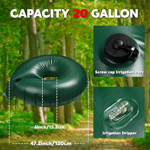 Foaincore 6 Pcs 20 Gallon Heavy Duty Tree Watering Ring PVC Drip Irrigation Deep Tree Root Watering Bag Round Trees Slow Release Water Pouch Planting Drip Irrigation Rings for Gardening Supply(Green)