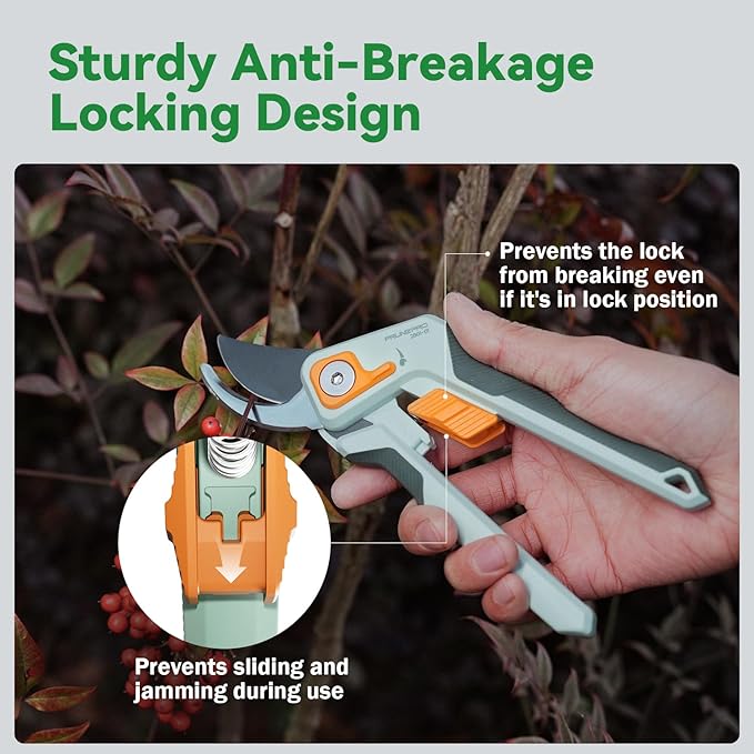 PrunePro 8 Professional Pruning Shears for Gardening Bypass Hand Pruner Stainless Steel Sharp Garden Scissors Plant Flower Rose Garden Clipper Green &amp Orange