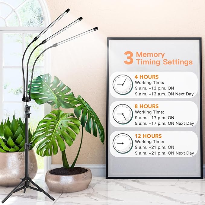 GHodec Grow Light with Stand 60 LED 5500K Full Spectrum Floor Plant Light for Indoor Plants Growing5 Dimmable Levels &amp Auto On/Off TimerTripod Stand Plant Lamp Height Adjustable