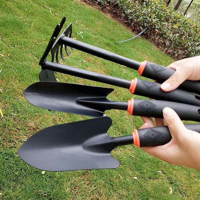 Garden Tool Set 4 Piece Heavy Duty Gardening Kit Gardening Gifts Tool Set with Non-Slip Rubber Gripfor Men and Women (Black)