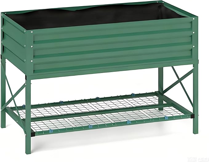 Gardening BedMetal Planter BoxGalvanized Raised Garden Bedwith LegsStorage Shelf and Bed Liner