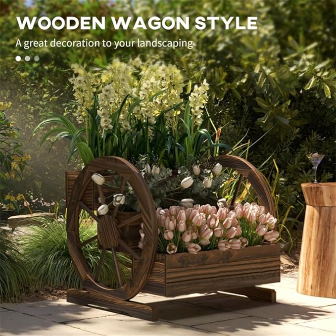 3-Tier Wooden Garden Bed with Wheels – Carbonized Fir Raised Flower Planter for Patio Balcony &amp Yard – Easy Assembly Vintage Style Garden Planter