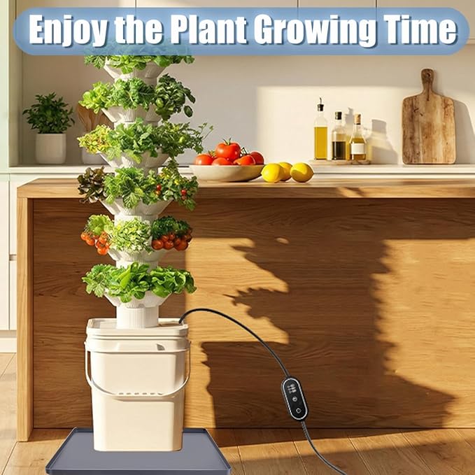 Hydroponic Tower Mat Hydroponic Garden Mat Extra Large 24x24 Garden Tower Silicone Pad with Raised Edge Indoor Growing System Drip Pan Hydroponics Container Tray Herb Gardening Floor Protector Soft