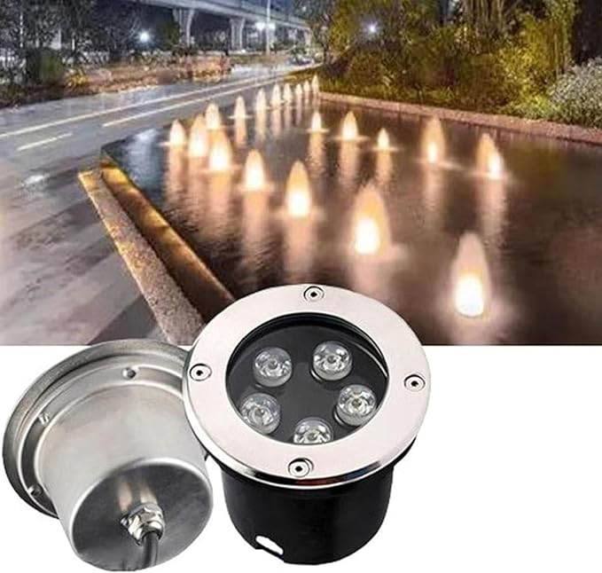 Recessed LED Landscape Lamp Low Round Lawn Lamp IP67 Waterproof Stainless Steel LED SpotlightYellow-15W