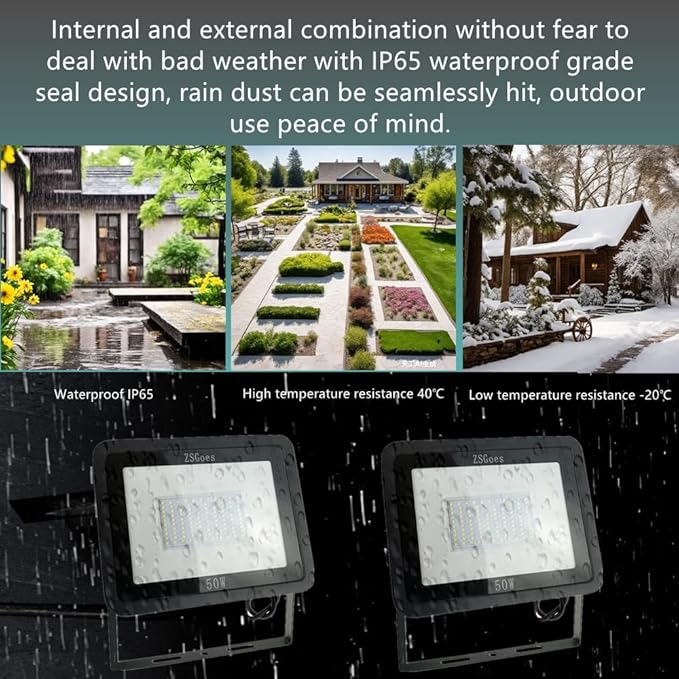 2 Pack Warm White 50W LED Flood Light Outdoor Waterproof IP65 Wall Security Landscape Lamp Home Square Yard Garage Street Pathway Spike Stand Low Voltage 12V 24V 36V 48V 60V DC AC
