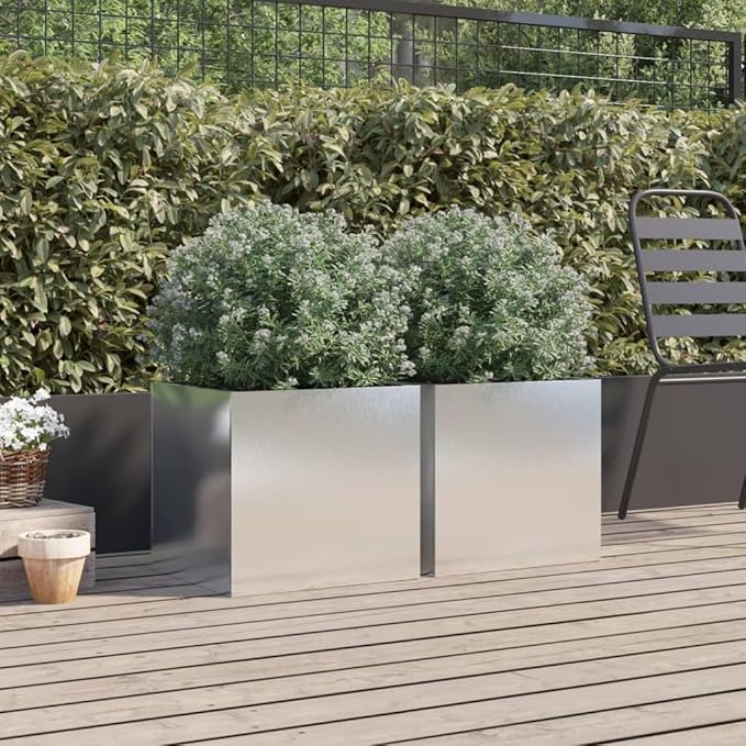 2 pcs Corten Steel Planter Box Corten Steel Raised Garden Bed for Flowers Vegetables Herbs Silver 16.5x15.7x15.4 Stainless Steel-768