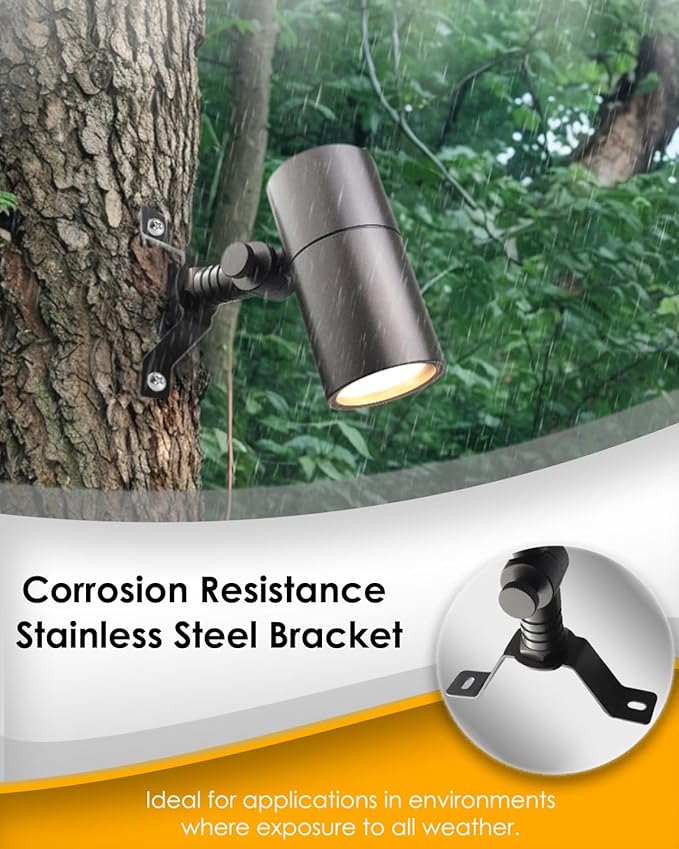 Landscape Down Lighting Low Voltage Spot Lights Outdoor LED Wall Mounted Low Voltage Tree Lights Cast Aluminum Free 5W MR16 LED Bulb Stainless Steel Mounting Bracket 1-Count