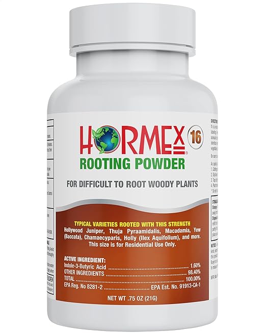 Hormex Rooting Powder #16 (1.60% IBA) for Difficult Hardwood Plants &amp Trees - Maximum Strength Root Powder Root Stimulator for Plants Rooting Hormone for Cuttings Cloning &amp Propagation