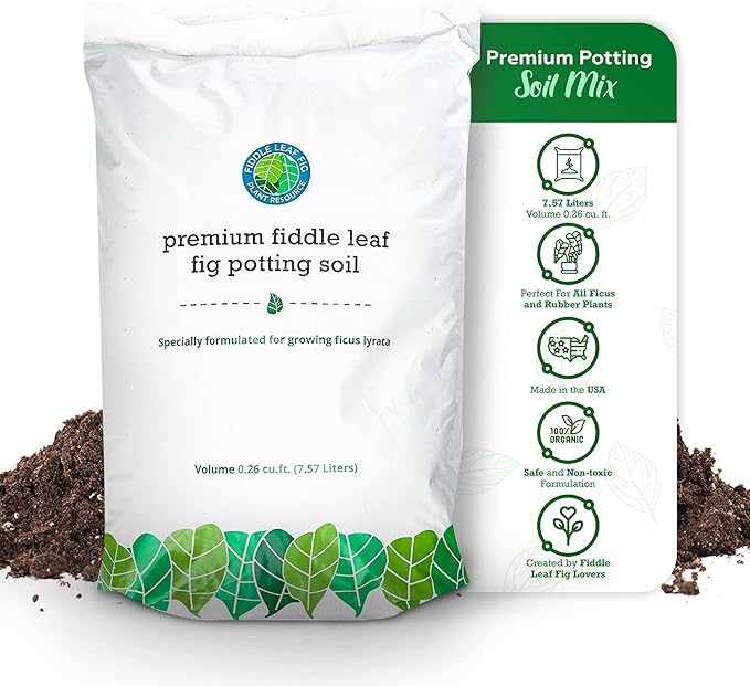 100% Organic Fiddle Leaf Fig Soil – Optimally-Draining Potting Mix for Healthy Roots Fewer Brown Spots &amp Faster Growth | Enriched with Biochar &amp Bark | Made in USA | Large 7.5L Bag