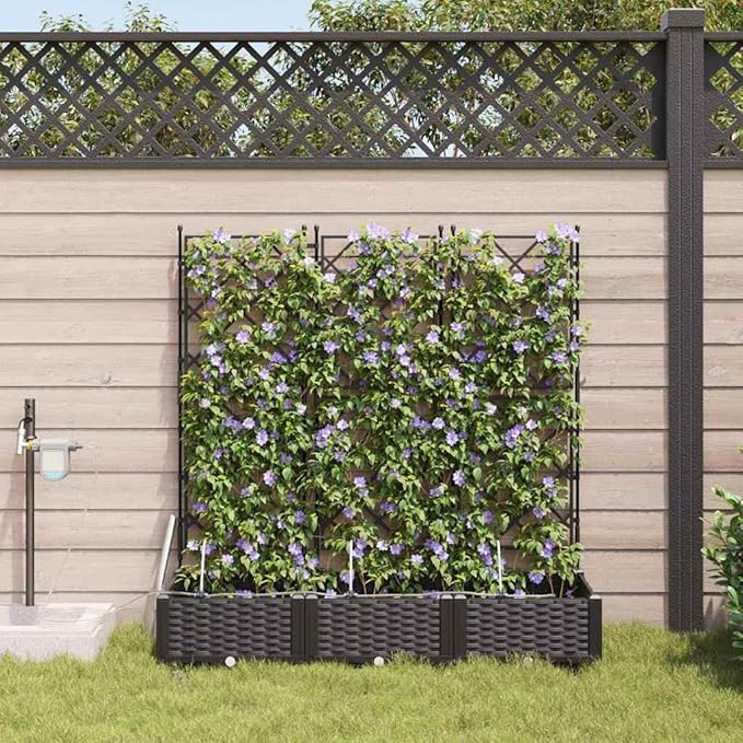 3 Pcs Black Steel Garden Planter Box Set 47.2 x 15.7 x 49.6 in Modern Raised Outdoor Planter with Irrigation for Patio Balcony Yard