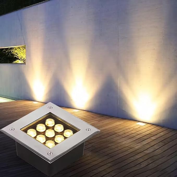 Outdoor LED Spotlight - Square Buried Lamp 9W LED Recessed Garden Spotlights IP65 Waterproof LED Beam Spotlight for Decks Stairs Pathways Lawn Landscape Lighting(Red Light12V)