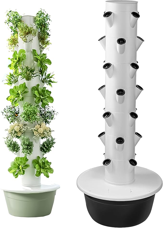 5/7/9-Tier Vertical Hydroponic Growing System - Space Saving Indoor Herb Garden Kit for 20-36 Plants Soilless Aeroponic Tower for Lettuce Basil Strawberries (Black 5-Tier Tower)
