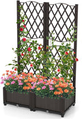 LDAILY Moccha Raised Garden Bed with Trellis - Planter with Trellis Self-Watering Device Drainage Hole Standing Garden Bed for Climbing Plant Vegetable Herb Flower (32”L x 16”W x 53”H)