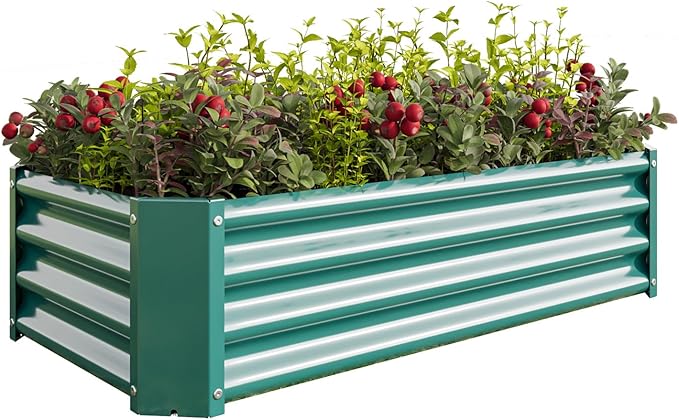 Outdoor Metal Raised Garden Bed Rectangle Raised Planter 4×2×1ft for Flowers Plants Vegetables HerbSucculents (Green)