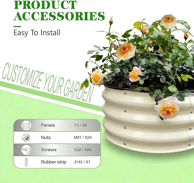 GrowHaus 2x2x1FT Galvanized Raised Garden Bed Planter Boxes Outdoor Round Metal Garden Beds for Planting Vegetables Flowers Herbs White