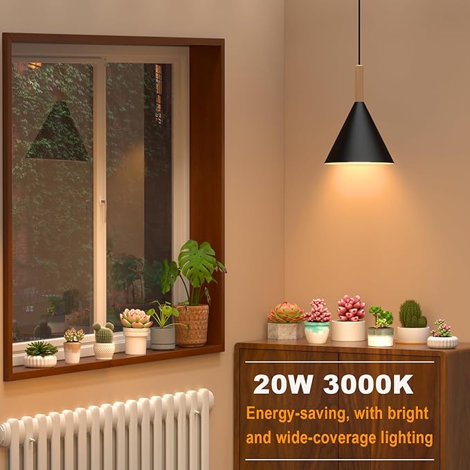 Hanging Grow Lights for Indoor Plants 20W Full Spectrum Plant Lamp with Timer Adjustable Height Wall-Mounted 3000K Growlight with 14.5 ft Power Cord for Greenhouse Garden Large Plants (Black)
