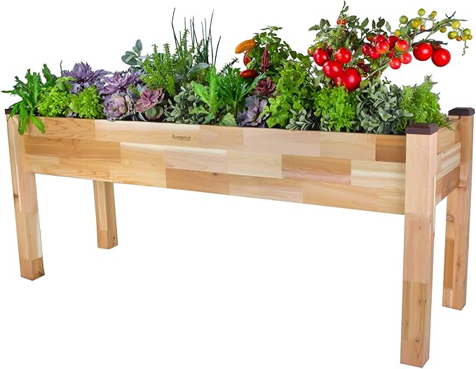 CedarCraft Elevated Cedar Planter (23” x 72” x 30H) + Greenhouse Cover - Complete Raised Garden kit to Grow Tomatoes Veggies - Herbs. Greenhouse extends Growing Season Protects Plants