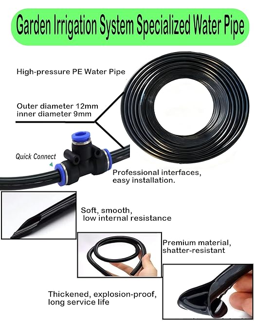 Drip Irrigation System 360 Degree Adjustable Garden Sprinkler High Output Mist Spray Nozzle for Potted Plants Easy Connect &amp Rotating Head Customizable Water Flow (65FT+15spray nozzles+Timer)