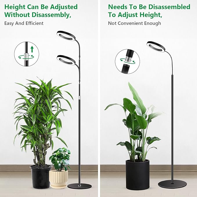 Grow Lights for Indoor Plants Full Spectrum Floor Standing Plant Lights with 68 Stand for Growing Large Tall Plants Black Halo LED Plant Grow Light with 6/12/16H Timer