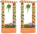 HAPPYGRILL Raised Garden Bed with Trellis 2 Pack Wood Elevated Garden Bed with Hanging Roof Planter Box Drainage Holes for Climbing Plants Flowers Vegetables 31 L x 14 W x 60 H