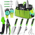 Gardening Tools Set of 11 Heavy Duty Stainless Steel Garden Hand Tools with Tote Bag Rust-Proof Ergonomic Gardening Kit Gifts for Women Men Plant Lover