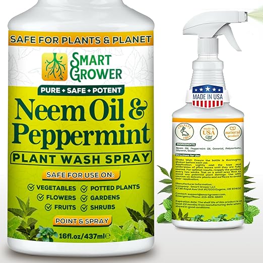 Neem Oil Spray for Plants with Peppermint Oil Natural Plant Wash Made for Indoor and Outdoor Plants Smart Grower 16oz Easy Ready to Use Spray