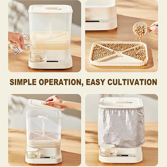 Home Smart Bean Sprout Machine Intelligent Control Seed Sprouter Kits with 3 Layer Large Capacity and 3 Different Seasons Modes 360° Automatic Spray f