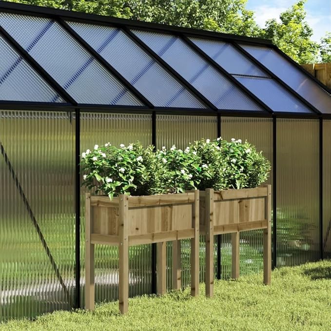 Garden Planter Set of 2 Natural Treated Pinewood 27.6-inch Rectangular Raised Garden Bed for Outdoor Plants Balcony Patio