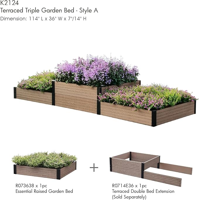Everbloom Essential Raised Garden Bed 36x38x7Composite Wood Plastic Planter Box Outdoor Easy Assembly Brown Rectangle Planter for Vegetables Flowers HerbsBackyard/Patio/Gardener