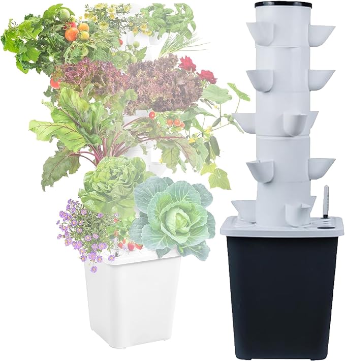 Hydroponic Tower Garden Hydroponic Planting System DIY Hydroponic Farm Equipment Suitable for Indoor Herbs Fruits and Vegetables(25 Holes)