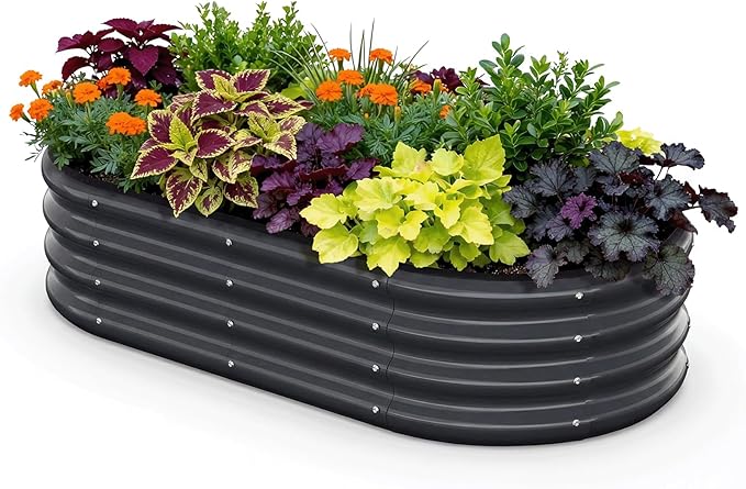 4X2X1 FT Oval Raised Garden Bed Metal Planter Box for Outdoor Gardening Easy Assembly Raised Bed for Vegetables Fruits Flowers(Dark Gray 1PC)