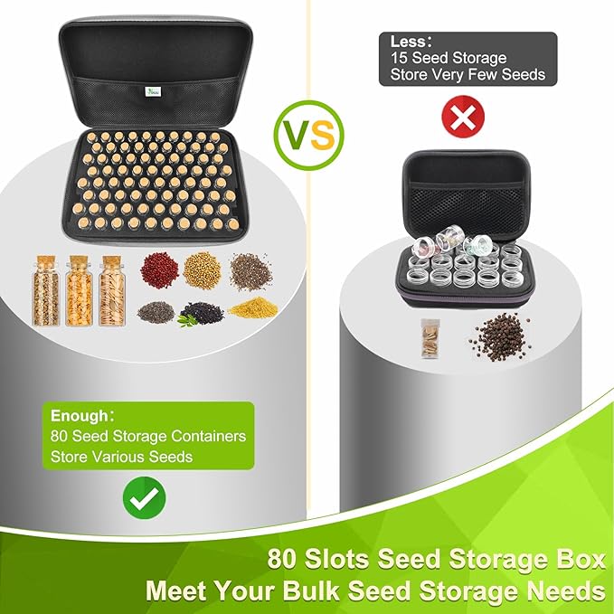 80 Slots Seed Storage Organizer with 40 Seed Envelopes Sturdy Organizer Storage Box with Label Stickers Glass Container for Flower Vegetable Garden Seed Saving (Seeds not Included)