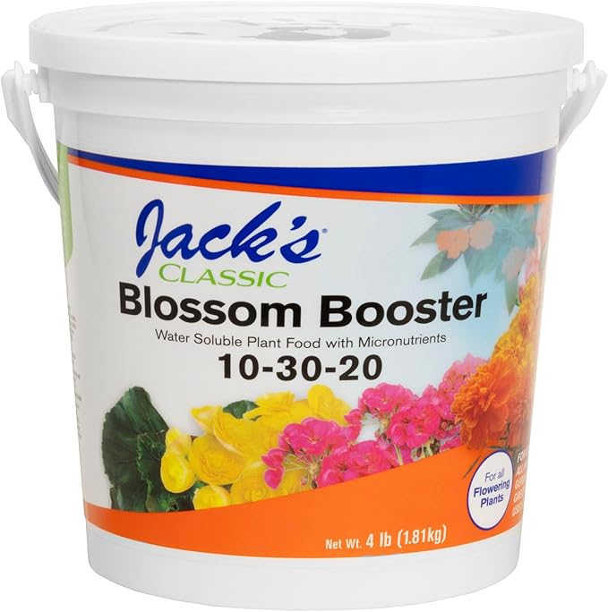 Jack's Classic 10-30-20 Blossom Booster Water-Soluble Fertilizer with Micronutrients for Increasing Color and Quantity of Blooms in Flowering Plants 4lbs
