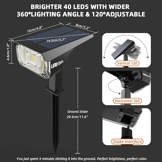 Solar Spot Lights OutdoorIP65 Waterproof 40 LEDs Landscape SpotlightsUSB &amp Solar Powered Wall Lights3 Modes Outdoor Solar Garden Lights for Yard Porch 4 Pack