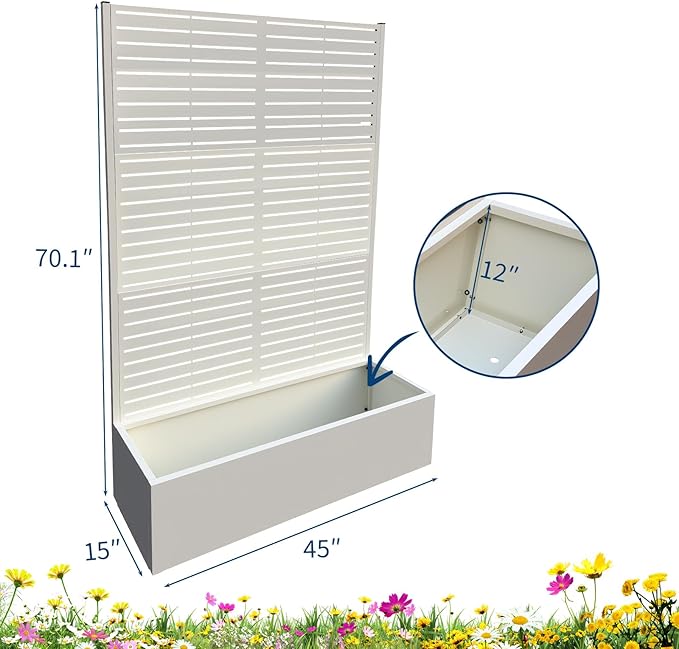 GarveeLife Metal Planter Box with Trellis 70.1x45x15 Raised Garden Bed for Patio Outdoor Privacy Planters with Drainage Holes for Climbing Plants Flowers Vegetables Vines White