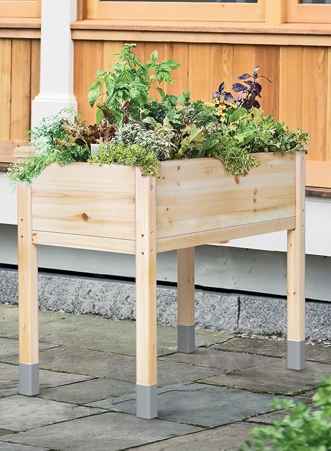 MIXC Wooden Raised Garden Bed with Legs 32”L X 16”W Elevated Reinforced Large Planter Box for Vegetable Flower Herb Outdoors - Beam and Column Structure - Unmatched Strength Outlast