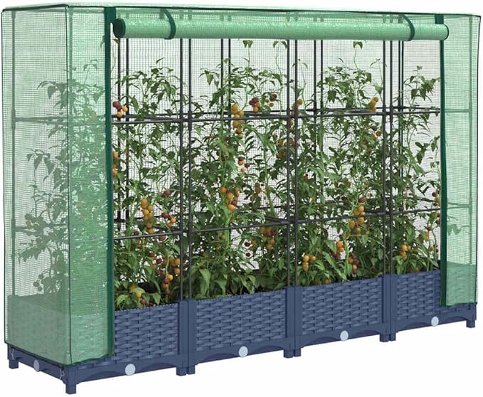 Raised Garden Bed Blue Grey PP 63.0x15.7x48.4 inch Durable Polypropylene Planter Box for Outdoor Plants Herbs Vegetables Flowers Easy Assembly
