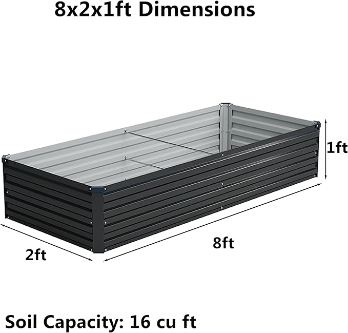8x2x1 ft(2 Pack) Galvanized Raised Garden BedOutdoor Planter Box Metal Patio Kit Planting Bed for Vegetables Flowers and SucculentsBlack