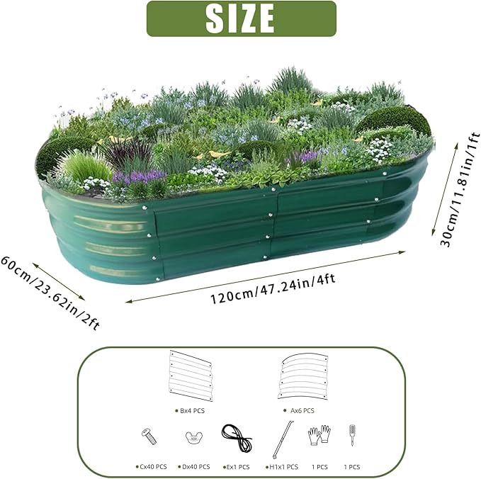 Raised Garden Bed Raised Beds for Gardening Outdoor for Vegetables and Flowers Ground Planter Box Galvanized Metal Planter Grow Garden Box4x2x1ft