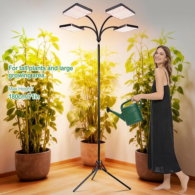 2026 4Head Full Spectrum Grow Light with Stand 100 Watt Bright Grow Lights for Indoor Large Plants Tall Bonsai Tree Auto On/Off Daily Timer(4/8/12/16/20H) Adjustable Stand 24-78